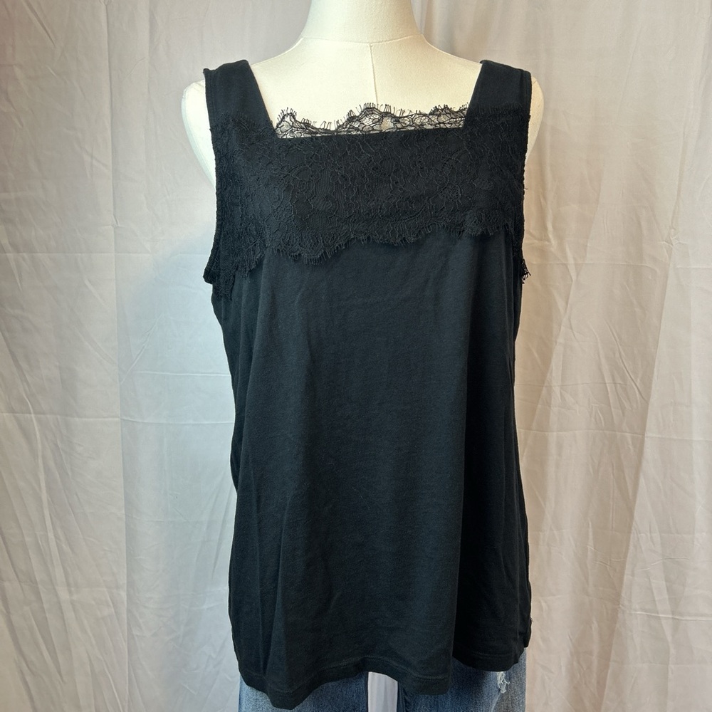 Black Lace Trim Tank Top